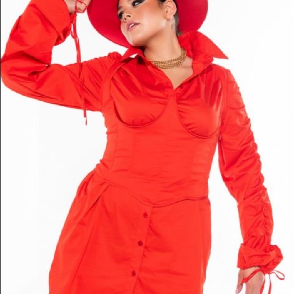 The PLUS AKIRA Label Prove Me Wrong Button Up Dress With Attached Corset